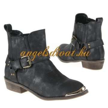 Márványos hatású női bokacsizma-fekete