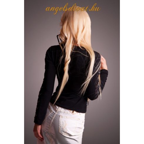 KARJÁN CSIPKÉS STRASSZOS FELSŐ FEKETE
