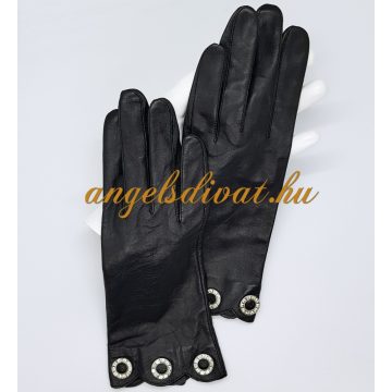 FEKETE PUHA BŐR KESZTYŰ KOR DÍSZES