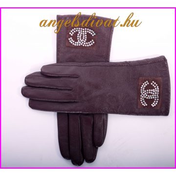 STRASSZÖS PUHA SÖTÉTBARNA KESZTYŰ