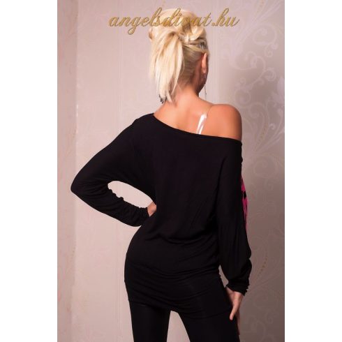 FEKETE PINK PILLANGÓS HOSSZÚ FELSŐ.