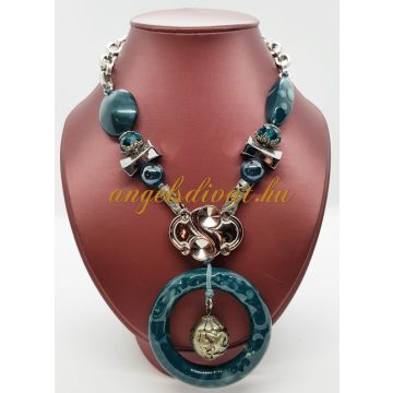 ZÖLD ÓRIÁS KEREK DÍSZES NYAKLÁNC+FÜLBEVALÓ