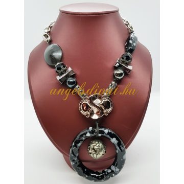 FEKETE ÓRIÁS KEREK DÍSZES BIZSU NYAKLÁNC