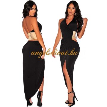 NYAKBA AKASZTÓS HÁTÚL HOSSZABB NŐI RUHA FEKETE.