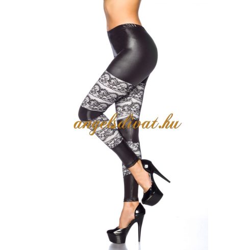 FEKETE LEGGING FEHÉR CSIPKE BETÉTTEL