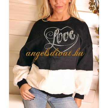 LAZA LOVE PULÓVER GYÖNGYÖS STRASSZOS FEHÉR FEKETE