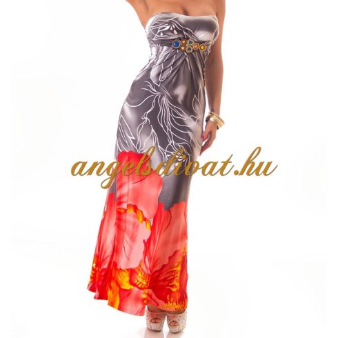 KÖNNYŰ NYÁRI HOSSZÚ NŐI RUHA NARNCSPIROS SZÜRKE..