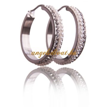   NAGY EZÜST SZÍNŰ KARIKA FÜLBEVALÓ SOK CIRKÓNIA KÖVEKKEL