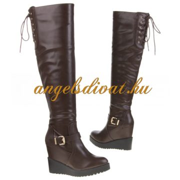 Magas talpú, vádlin fűzős női térdcsizma