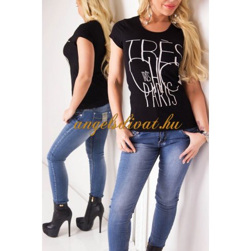 Bordás anyagú, rövid ujjú női felső - Trés Chic Paris