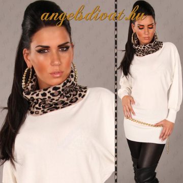 FEHÉR TIGRIS NYAKÚ PULÓVER.