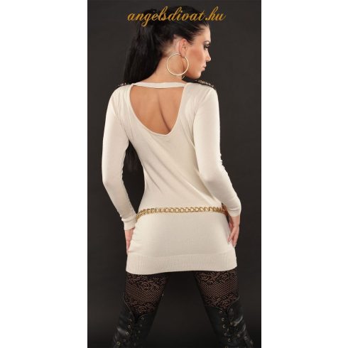 VÁLLÁN SZEGECSES PULÓVER HOMOK