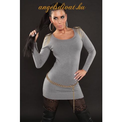 VÁLLÁN SZEGECSES PULÓVER SZÜRKE