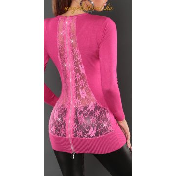 PINK HÁTÁN CIPZÁRAS CSIPKÉS PULÓVER.