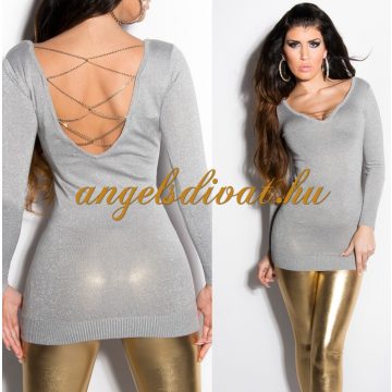 SZÜRKE HOSSZÚ NŐI PULÓVER LÁNCOS