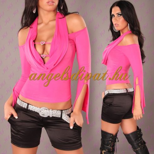 SZÍV STRASSZOS PINK NYITOTT VÁLLÚ FELSŐ