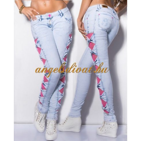 KÉK FARMERNADRÁG PINK CSIPKE BETÉTTEL 