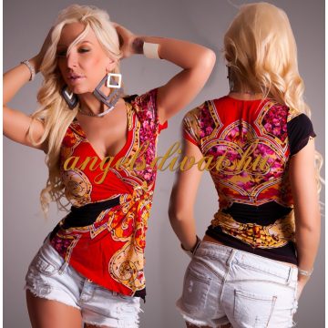 GÖRÖG MINTÁS NAP SZÍNES RÁLAPOZÓS FELSŐ RÖVIDUJJÚ..