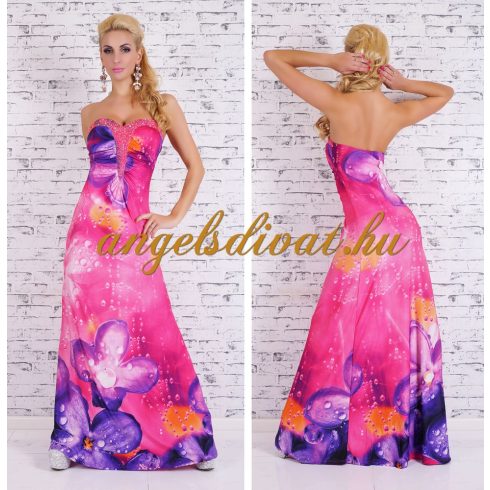 PINK LILA HOSSZÚ NŐI RUHA V ALAKBAN DÍSZES