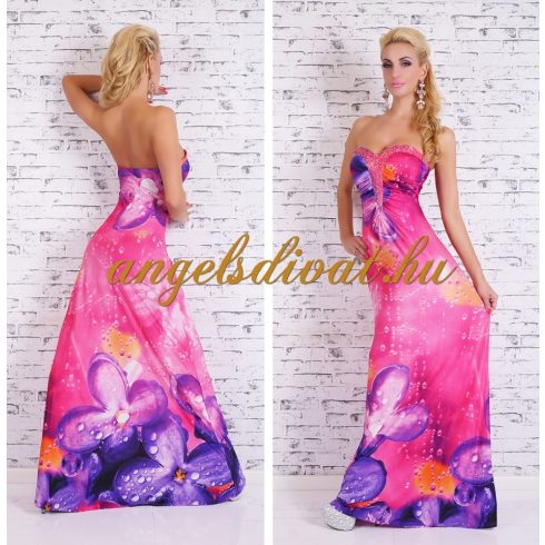 PINK LILA HOSSZÚ NŐI RUHA V ALAKBAN DÍSZES