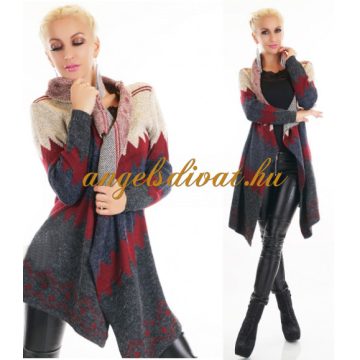   ROMBUSZ MINTÁS SZÜRKE RÓZA KÖTÖTT KABÁT.NŐI KARDIGÁN KABÁT.