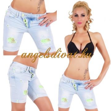 KÉK FARMERSORT NEONZÖLD CSIPKE BETÉTES