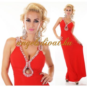 PIROS HOSSZÚ NAGY KŐ DÍSZES NŐI ALKALMI RUHA