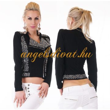 FEKETE CIPZÁRAS NŐI DZSEKI SOK GYÖNGGYEL