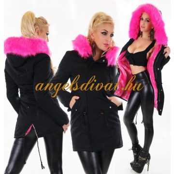 LUXUS PINK SZÖRMÉS FEKETE NŐI KABÁT..