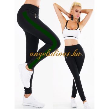 ALAFORMÁLÓ OLDALT ZÖLD CSÍKOS FEKETE NŐI NADRÁG