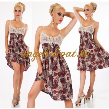 HORGOLT MELLRÉSZŰ BORDÓ MINTÁS NŐI RUHA