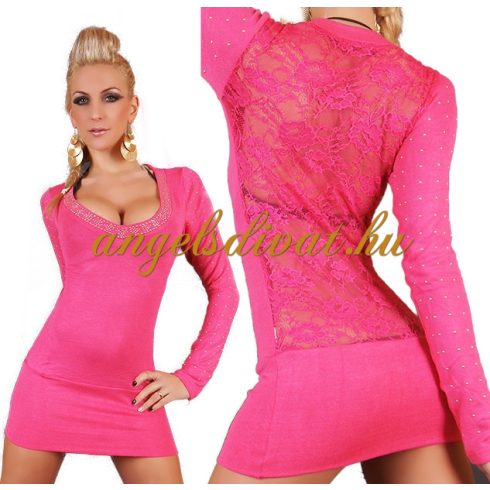 REDIAL CSIPKÉS HÁTÚ STRASSZOS HOSSZÚ FELSŐ PINK..