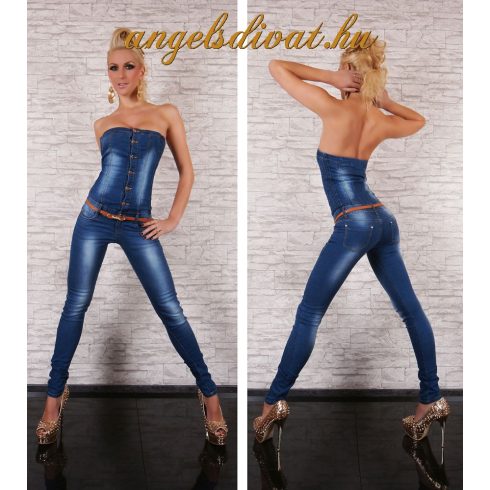 KÉK FARMER OVERÁL BARNA ÖVVEL