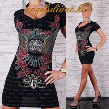 TATTOO MINTÁS ELÖL HÁTÁN SZAGGATOTT MINIRUHA FEKETE