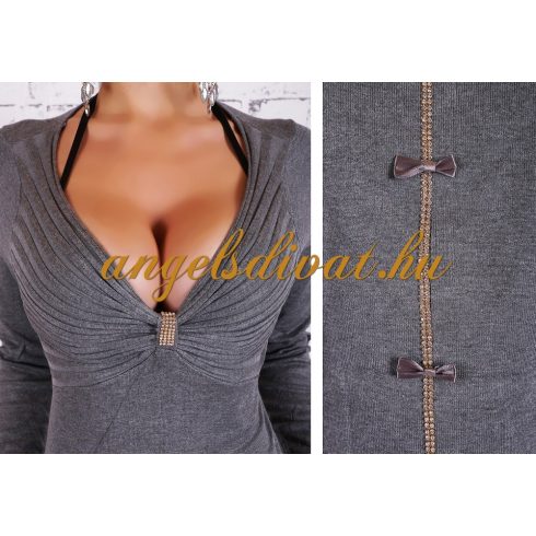 SZÜRKE HOSSZÚ PULÓVER STRASSZOS