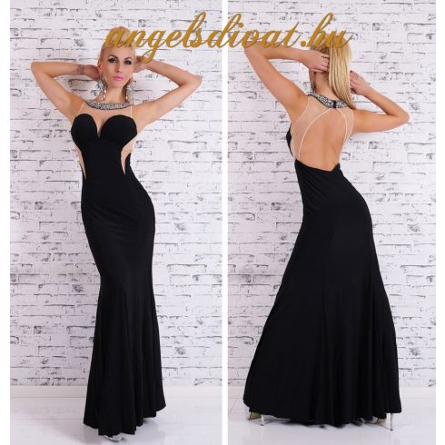 NYAKÉK DÍSZES MUSZLINOS HOSSZÚ RUHA FEKETE