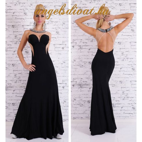 NYAKÉK DÍSZES MUSZLINOS HOSSZÚ RUHA FEKETE