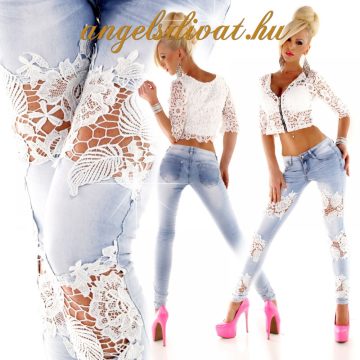 3 FEÉR CSIPKÉS KÉK FARMERNADRÁG.