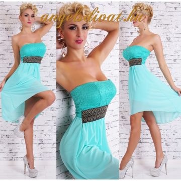 TÜRKIZ MUSZLIN CSIPKE MELL RÉSZES RUHA