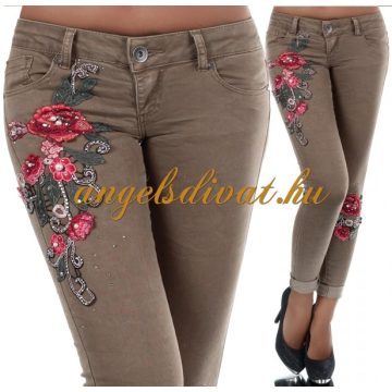 BEIGE FARMERNADRÁG VIRÁG DÍSZES.