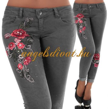 SZÜRKE FARMERNADRÁG VIRÁG DÍSZES