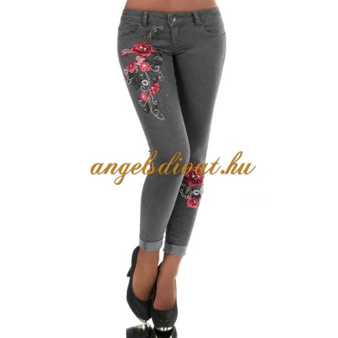 SZÜRKE FARMERNADRÁG VIRÁG DÍSZES