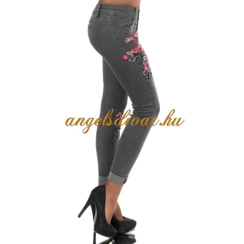 SZÜRKE FARMERNADRÁG VIRÁG DÍSZES