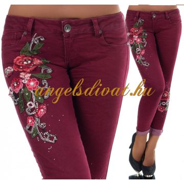 BORDÓ FARMERNADRÁG VIRÁG DÍSZES.