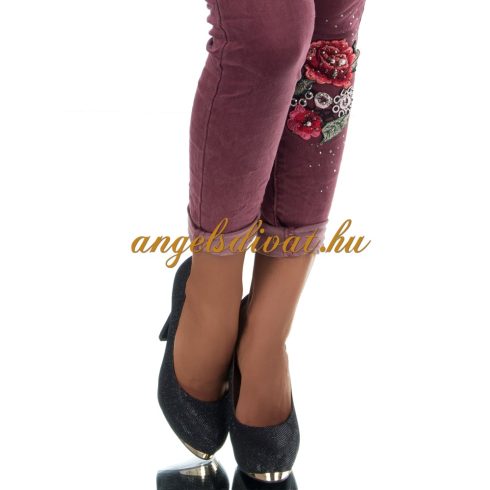 KOPTATOTT BORDÓ FARMERNADRÁG VIRÁG DÍSZES.