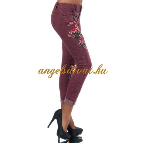 KOPTATOTT BORDÓ FARMERNADRÁG VIRÁG DÍSZES.